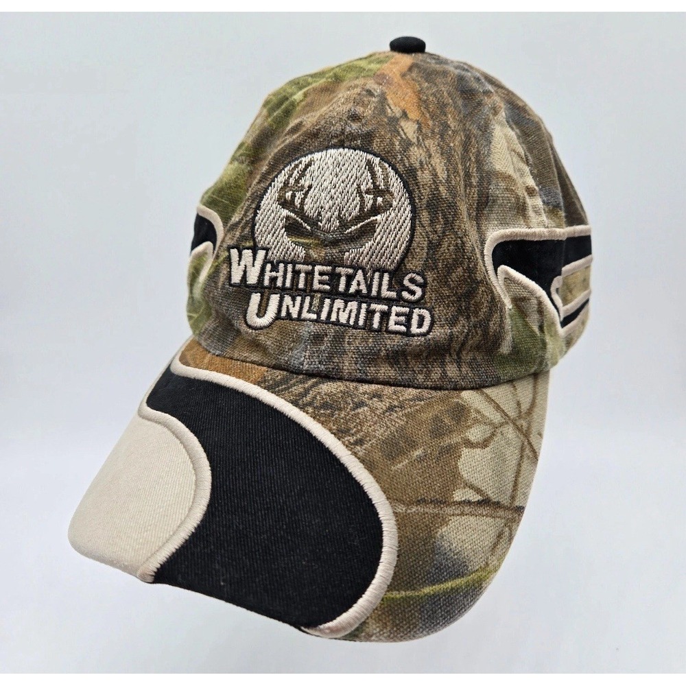 Whitetails Unlimited Strapback Hat Camo Camouflage Deer Hunting Embroidered Brim